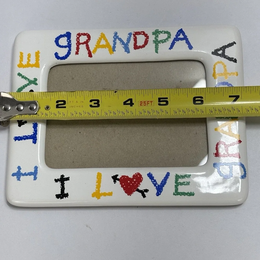 I Love My Grandpa Ceramic Picture Frame Heart Crayon Vintage 3.5